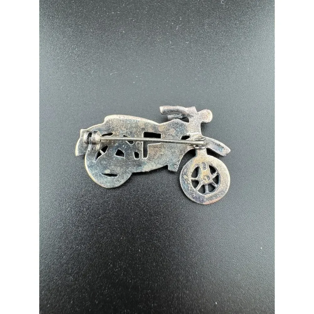 Sterling Silver 925 Marcasite Motorcycle Brooch Pin